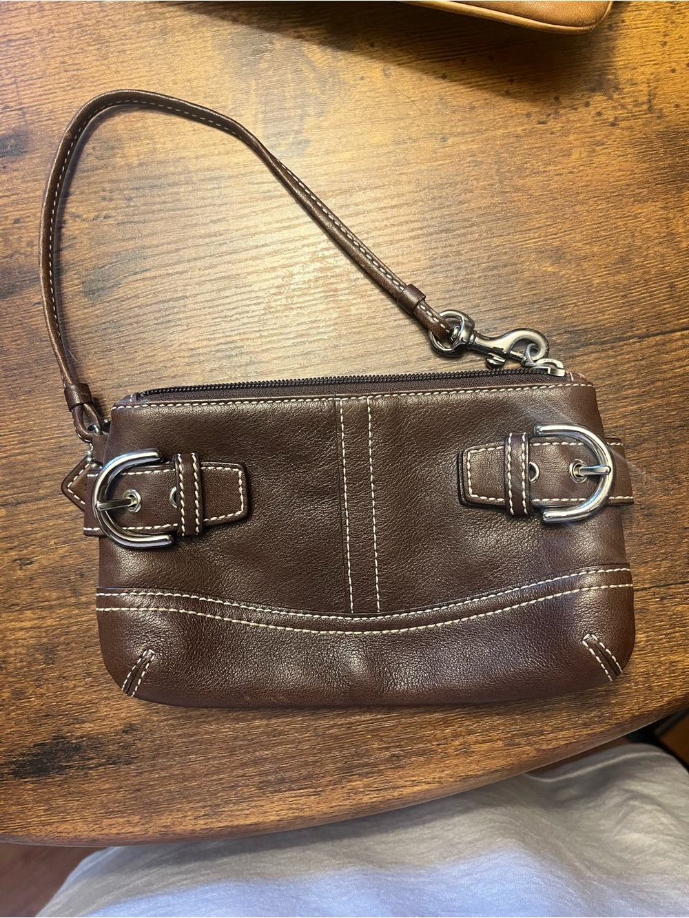 Coach Classic Brown Leather Wristlet Bag